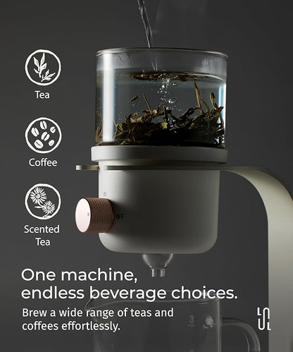 Glass Tea Pot with Infusers for Loose Tea and Drip Coffee Pour Over, Semi Automatic Tea Set with Magnetic Clear Teapot, White