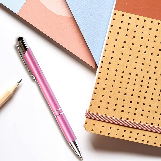Pink JJ Ballpoint Pen with Stylus - Black Ink Refill, Medium Tip Point