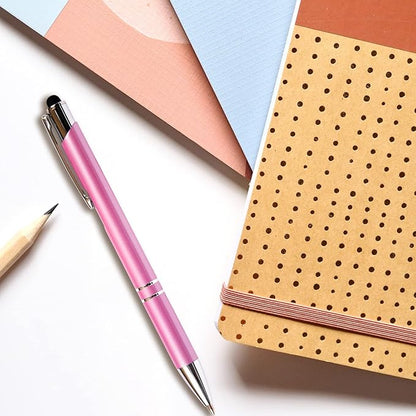 Pink JJ Ballpoint Pen with Stylus - Black Ink Refill, Medium Tip Point