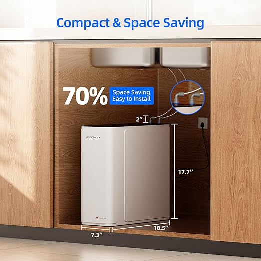 2-in-1 RO System & Instant Hot Water Dispenser, MIZUDO 800GPD Tankless Reverse Osmosis Water Filter, NSF/ANSI Certified, 9 Stage Under Sink RO System, 3:1 Pure to Drain, Hot and Cold Smart Faucet