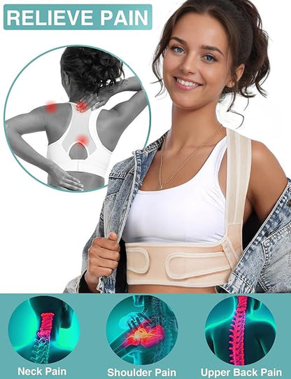 Posture Corrector for Women Men,BI-Straps Back Straightener - Bamboo Fiber Back Brace Posture Corrector - Instant Upper Back Pain Relief (Beige, S/M)