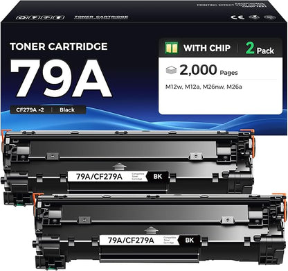79A Toner Cartridge Combo Set (2-Pack Black with Chip) High Yield Replacement for HP 79A CF279A Compatible with HP Laserjet Pro MFP M26nw M26a M12w M12a Printer Ink M26 M12 Series Copier All-in-One