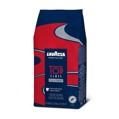 Lavazza Top Class Filtro Whole Bean Coffee Medium Roast 2.2LB Bag, 100% Natural Arabica, Milk chocolate and roasted hazelnut aromatic notes