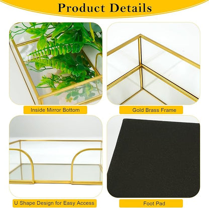 Sticky Note Holder Glass Post It Note Dispenser, 4 x 6 Inch Gold Sticky Note Dispenser, Stylish Post It Holder for Desk Home Office Decor
