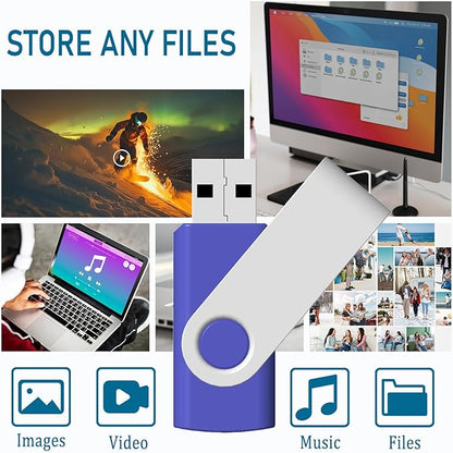 4GB USB Flash Drive 10 Pack JBOS 4 GB USB Drives Memory Stick Swivel Thumb Drives Gig Stick USB2.0 Pen Drive, 4 Gig UBS Flash Drive, Jump Drive, USB Stic - Blue - Label Sheet Included