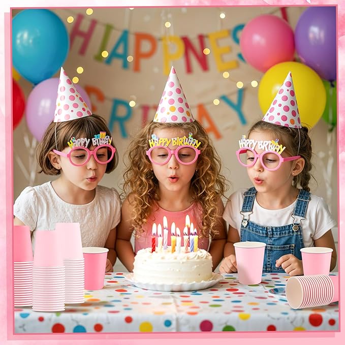 100 Pack Pink Paper Cups 9oz Gradient Pink Party Cups Disposable Paper Cups, Drinking Cups for Wedding Birthday Baby Shower Party Supplies