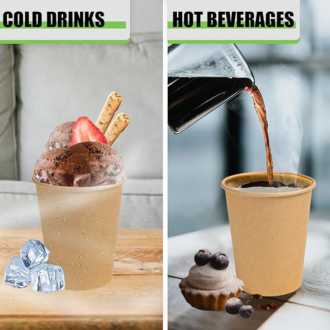 Lamosi 210 Pack 12 OZ Paper Coffee Cups, Disposable Kraft Paper Cups, Unbleached Brown Cups for Hot/Cold Beverage Party Home Office