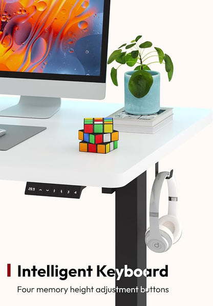 SANODESK Electric Standing Desk 55 x 28 Inches Whole-Piece Desktop Height Adjustable Stand Up Desk w/6-Button Controller Ergonomic Computer Desk for Home Office, Black Frame + White Tabletop