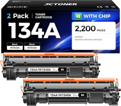 134A W1340A Toner Cartridge Black 2-Pack with chip Replacement for HP 134A 134X W1340X Toner Compatible with HP Laserjet M209dw MFP M234dw M234sdw M234sdn Printer Ink M209dwe M234dwe M234sdwe M234sdn