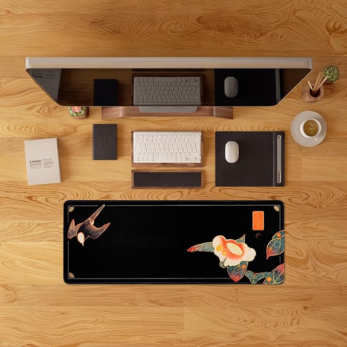 BELLEMOND Japanese Art Desk Mat | Large 31.5x11.8in Desk Pad | Mouse Pad for Keyboard & Mouse | Non-Slip Base, Water-Repellent, Smooth Precision | Camellia Silence