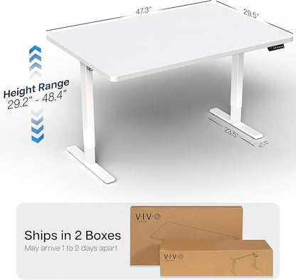 VIVO Electric 48 x 30 in Standing Desk, Memory Height Adjustment, 1B Series, One-Piece White Top, White Frame, DESK-KIT-1W5W