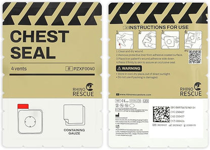 RHINO RESCUE Vented Chest Seal, 4 Vents, Sterile Emergency Trauma Dressing, Occlusive Adhesive Pad, IFAK Trauma Refill Medical First Aid Supplies for Wound Care, Gunshot Wound, Sucking Chest(20 Count)