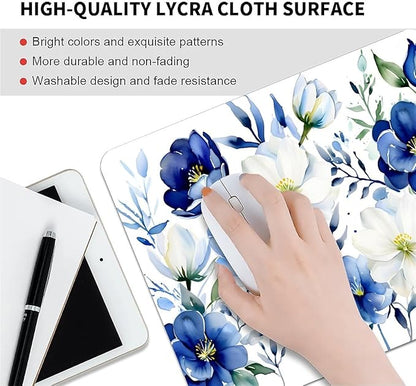 Square Mouse Pad White Blue Flowers 2, Personalized Premium-Textured Custom Mouse Mat Design, Washable Mousepad Cloth, Non-Slip Rubber Base Computer Mouse Pads for Wireless Mouse
