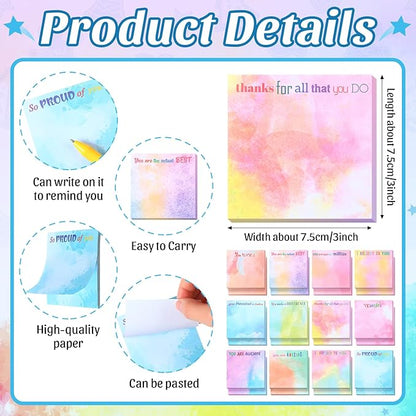 Yinder 24 Pcs Inspirational Sticky Notes Christmas Stocking Stuffers Motivational Sticky Notes Pad Employee Appreciation Gift Bulk for Teacher Nurse Coworker Office 3 x 3'' (Thank You,Water Color)