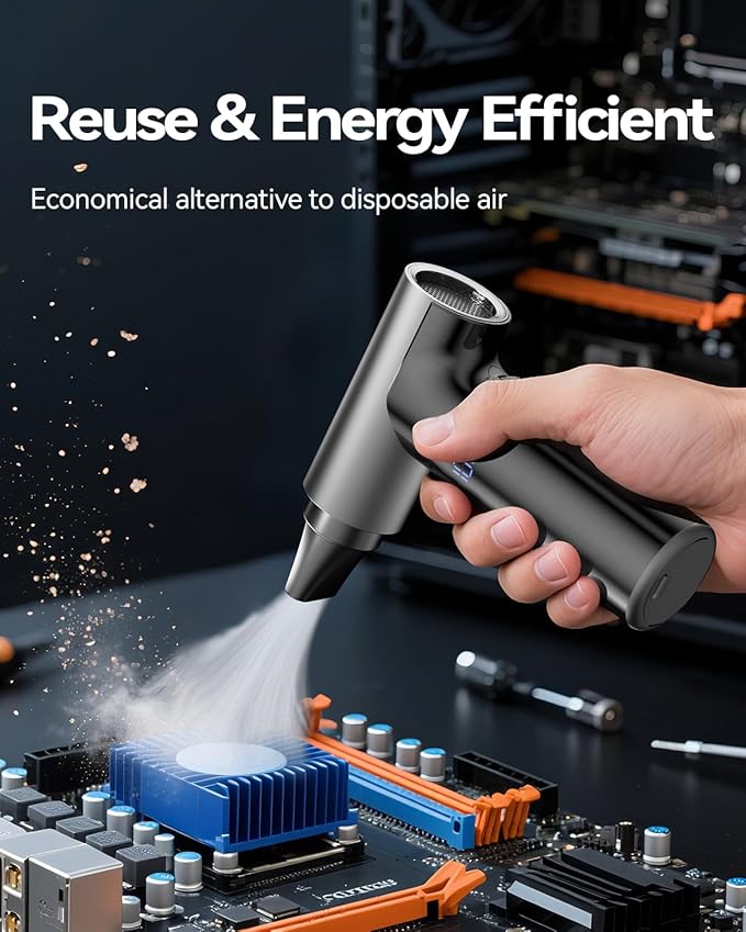 Compressed Air Duster【2025 Upgraded】 200000RPM Super Power Electric Air Duster, 11-Gear Speed Mini Blower with Aluminum Alloy, Cordless Dust Blower for Computer, Keyboard, House, Outdoor, and Car