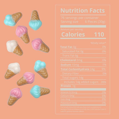 Kervan Candy Bebeto Ice Cream Gummies - Fruity, Soft & Sweet Gummy Candy Bulk for Kids, Gift Snacks and Parties - Small, Gluten Free Ice Cream Cones - Party Size Bag (5 lbs)