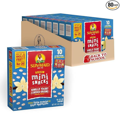 Sun-Maid Vanilla Yogurt Coated Raisins - (80 Pack) 0.5 oz Mini Snack-Size Box - Yogurt Covered Dried Fruit Snack for Lunches and Snacks