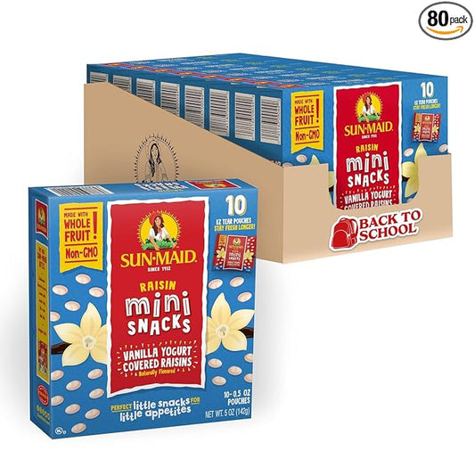 Sun-Maid Vanilla Yogurt Coated Raisins - (80 Pack) 0.5 oz Mini Snack-Size Box - Yogurt Covered Dried Fruit Snack for Lunches and Snacks