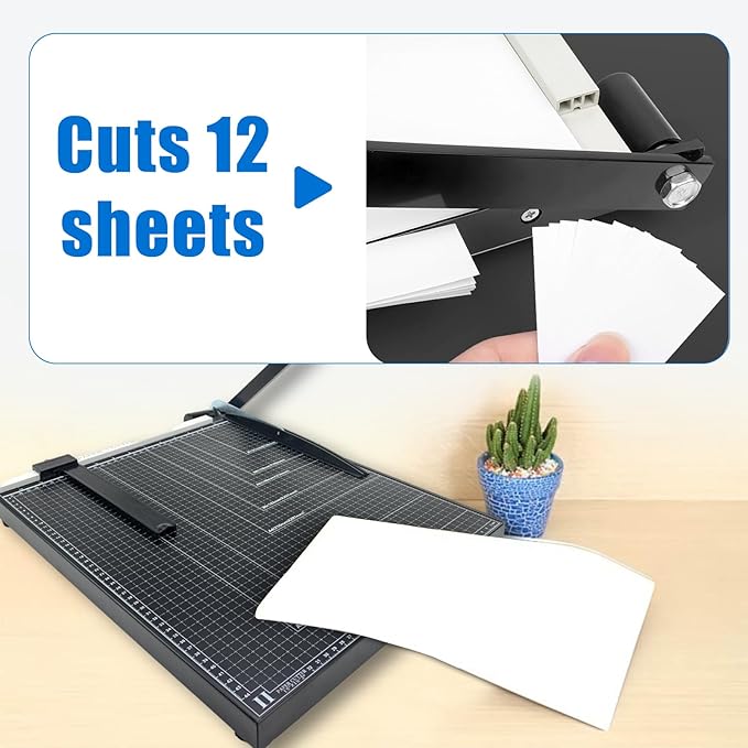 Paper Cutter,18" A3 Stack Paper Trimmer Paper Cutting Board,Heavy Duty Metal Base Paper Slicer with Safety Guard and Blade Lock,12 Sheets Capacity,Guillotine Paper Slicer Cutter for Home, Office