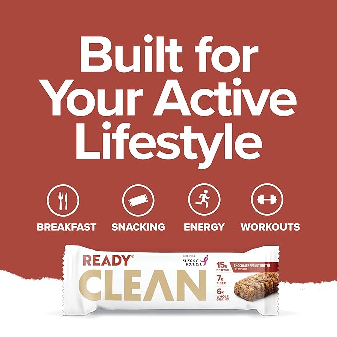 Ready® Protein Bars – High-Protein Snack with 15g Whey Protein, All-Natural Ingredients, Supports Lean Muscle and Recovery, No Artificial Sweeteners – Chocolate Peanut Butter, 12-Pack