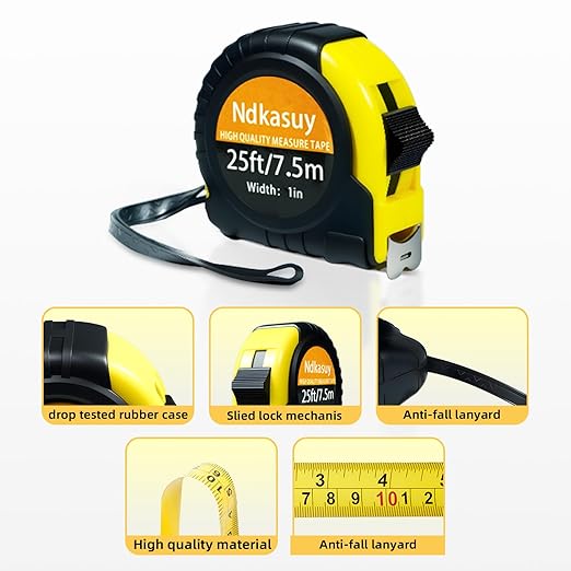 25ft Self-Locking Tape Measure. Dual Metric/Imperial Scales. Durable Carbon Steel, Clear Markings. Perfect for DIY, Construction & Woodworking