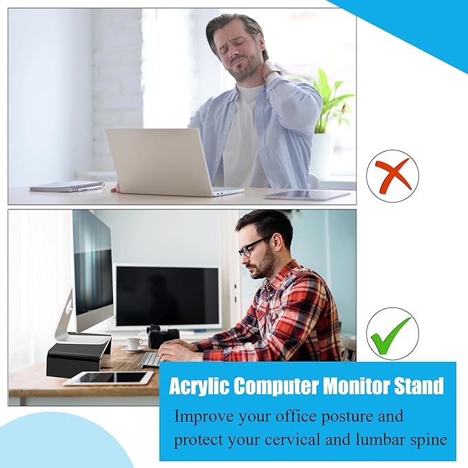 Jetec 2 Pcs Acrylic Monitor Stand Desktop Video Acrylic Monitor Riser Desk Shelf Computer Stand for Laptop TV Computer Screen Desk Organizer Teacher's Day Supplies (Black, 12 x 8 x 3 Inch)