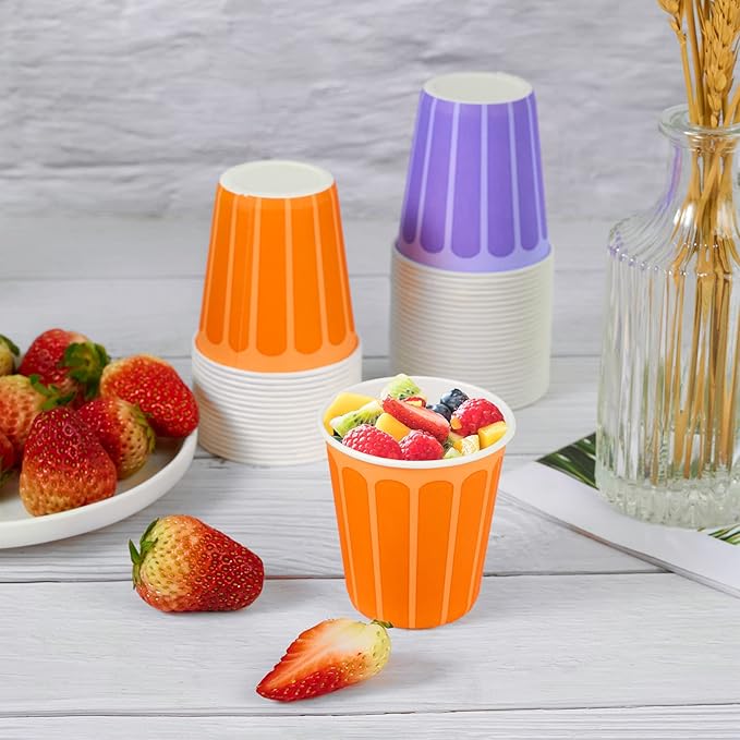 LITOPAK 540 Pack 5 oz Disposable Paper Cups, Purple and Orange Disposable Paper Snack Cups, Small Mouthwash Cups for Home, Bathroom, Picnic, Party, and Events
