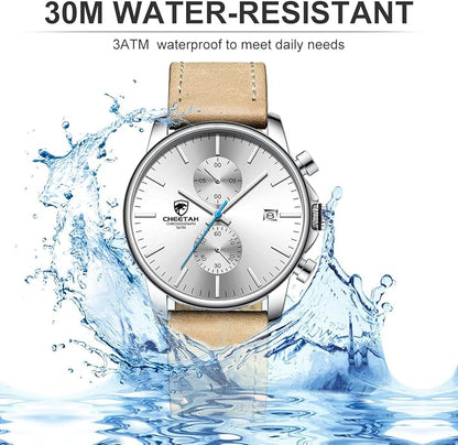 GOLDEN HOUR Mens Watch Fashion Sleek Minimalist Quartz Analog Mesh Stainless Steel Waterproof Chronograph Watches for Men with Auto Date