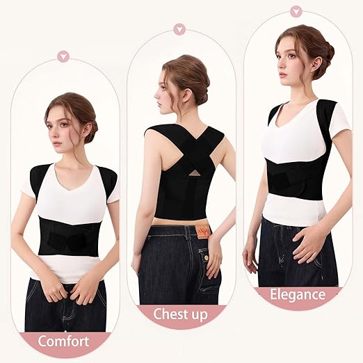 Posture Corrector for Women and Men Back Brace Support Device Shoulder Straightener Hunchback Adjustable Upper Comfy Correction Lightweight Pain Relief Scoliosis Lumbar Spine Upgraded Black