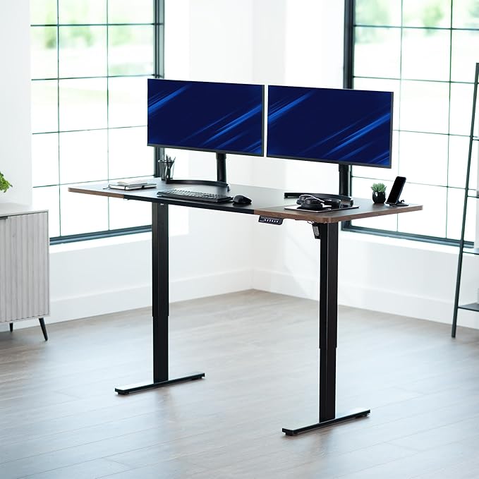 VIVO Electric 71 x 30 in Rustic Standing Desk, Memory Height Adjustment, 1B Series, Black and Vintage Brown Top, Black Frame, DESK-KIT-1B7BN