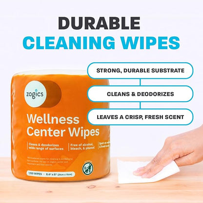Zogics Wellness Center Cleaning Wipes – Gym Equipment Wipes for Cleaning Surfaces and Fitness Equipment, Durable and Safe Pre-Saturated Wet Wipes (2,300 Count, 2 Rolls of 1,150 Wipes)