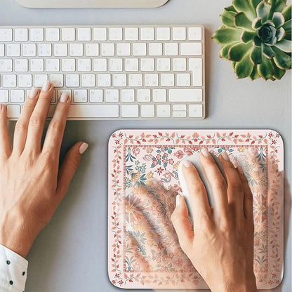 Pink Floral Patterns Desk Mat, Large Gaming Mouse Pad Non-Slip Rubber Base with Stitched Edges, Waterproof Protection for PC Laptop Home Office Desk Decor (12.5x10.5in)