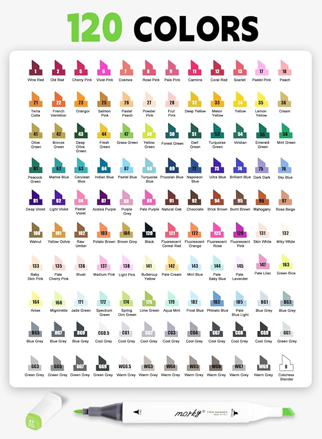 120 Colors Alcohol Markers with Free App, Chisel & Fine Tip Alcohol-Based Marker Set for Adults, Dual Tip Artist Markers for Drawing, Coloring Illustration, Painting and Great Gift Idea