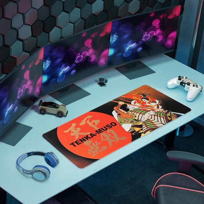 BELLEMOND Japanese Art Desk Mat | Large 31.5x11.8in Desk Pad | Mouse Pad for Keyboard & Mouse | Non-Slip Base, Water-Repellent, Smooth Precision | Tenka Muso - The Unrivaled Warrior