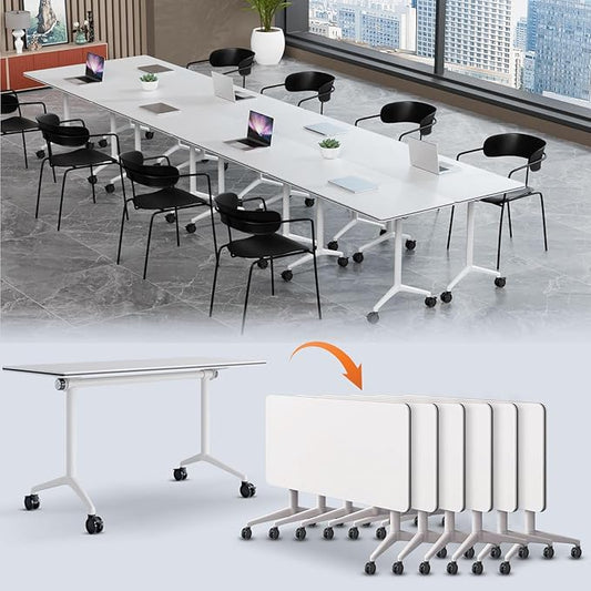 Folding Conference Table,Conference Room Tables with Flip-Top Design,Large Mobile Training Table,Rolling Seminar Meeting Table with Caster,Modular Seminar Tables for Office Meeting (6pack,47.2in)
