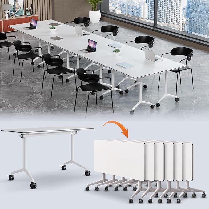 Folding Conference Table,Conference Room Tables with Flip-Top Design,Large Mobile Training Table,Rolling Seminar Meeting Table with Caster,Modular Seminar Tables for Office Meeting (6pack, 61in)