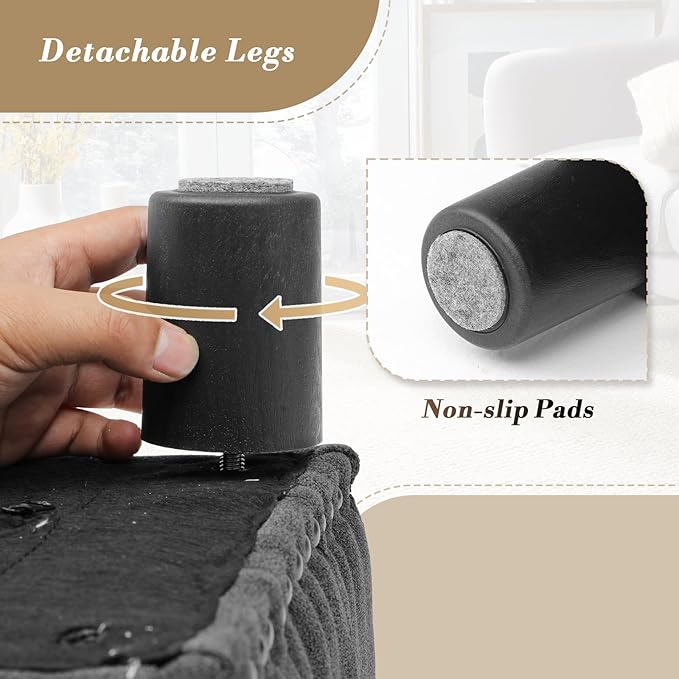 Athena Collection Small Ottoman Foot Rest with Legs, Linen Fabric Ottoman Foot Stool with Soft Padded seat, Square Footstool FootRest for Living Room, Bedroom, Office, Dark Grey