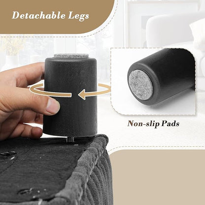 Athena Collection Small Ottoman Foot Rest with Legs, Linen Fabric Ottoman Foot Stool with Soft Padded seat, Square Footstool FootRest for Living Room, Bedroom, Office, Dark Grey