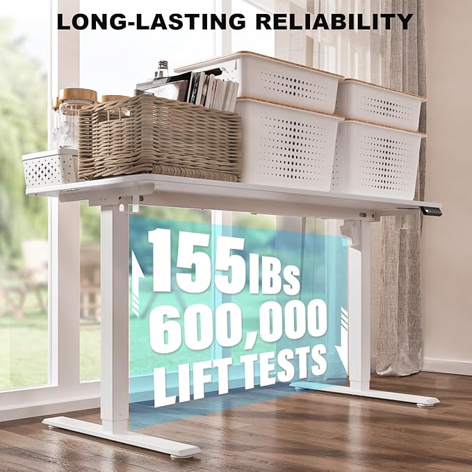 48 x 24 Inch Standing Desk with 2 Drawers, Easily Assembled Height Adjustable Desk, Ergonomic Sit to Stand Electric Desk for Home Office Workstation, White