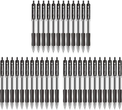 Classic Retractable Gel Roller Pens, 0.7mm Fine Point Black Ink (Black - 36 Packs)