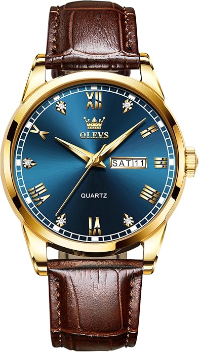 Men's Casual Leather Watch, Easy to Read Three-Hand Analog Stainless Steel Watches for Men, Minimalist Day Date Waterproof Luminous Mens Quartz Wristwatch