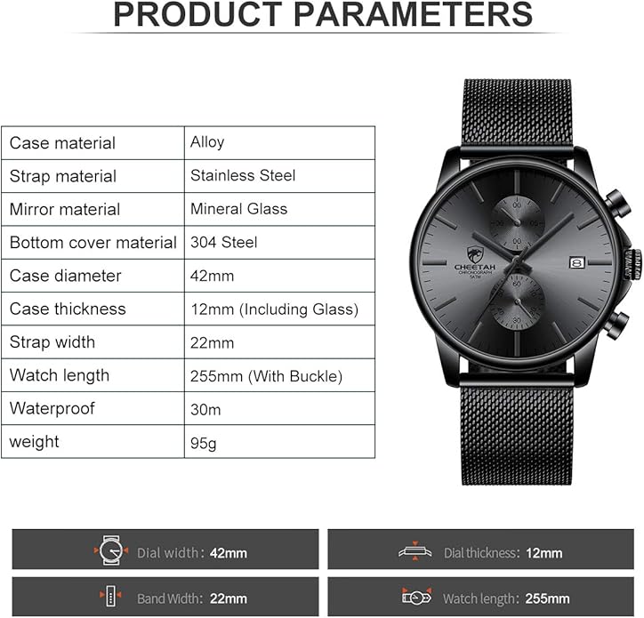 GOLDEN HOUR Mens Watch Fashion Sleek Minimalist Quartz Analog Mesh Stainless Steel Waterproof Chronograph Watches for Men with Auto Date