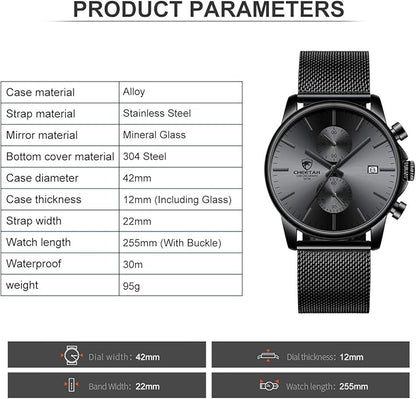 GOLDEN HOUR Mens Watch Fashion Sleek Minimalist Quartz Analog Mesh Stainless Steel Waterproof Chronograph Watches for Men with Auto Date
