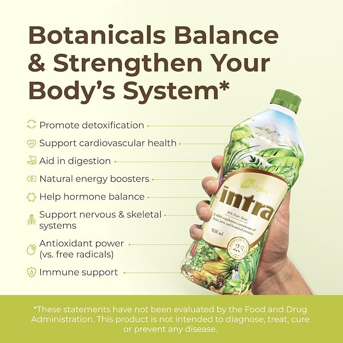 Lifestyles Intra Herbal Juice Drink – Botanical Beverage for Immune Support, Detox, Digestive & Cardiovascular Health – 23 Botanical Extracts – Made in Canada Trio Pack (950 mL /32 fl oz each)