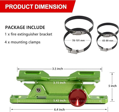Quick Release Fire Extinguisher Mount – Neon Green Adjustable Aluminum Roll Bar Bracket for Car Jeep Wrangler (TJ/JK/JL/JKU), UTVs (Polaris RZR, Ranger, Can-Am X3), Trucks Off-Road Bottle Holder