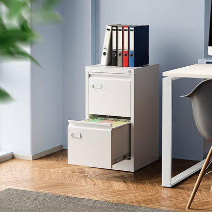 2 Drawer File Cabinet, Filing Cabinets for Home Office, Metal Vertical File Storage Cabinet with Lock, Locking File Cabinet for A4 Legal/Letter, 15" W x 17.7" D x 27.1" H, Assembly Required