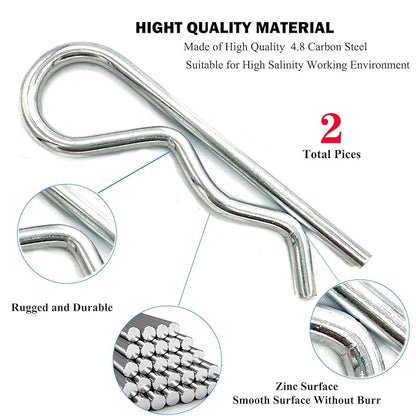 2 Pcs Heavy Duty Hitch Pins Clip R Clips Spring Retaining Wire Hair Pins Cotter Pin Strong Spring Tension Large Carter Pin R Clip Large for Trailer Tractors Mower Carts Truck Pin Clip M6x110mm