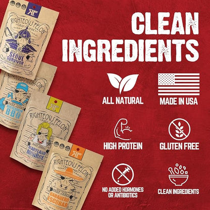 Righteous Felon Beef Jerky Variety Pack | Gluten Free Snack Packs for Adults | High Protein, Keto, Low Sugar | Made with Premium Meats | Gifts for Men | Spicy Jerky 4 Pack