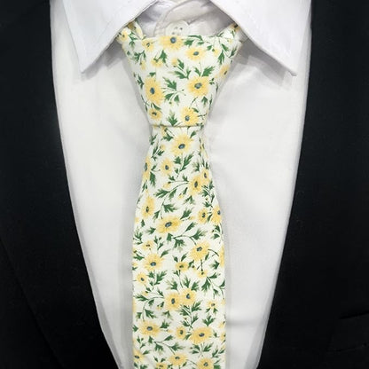 Cotton Floral Ties for Men 2.76" Men's Skinny Tie Linen Flower Printed Neck Tie for Wedding Dating Party