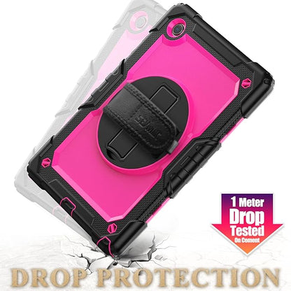 SEYMAC stock Case for Samsung Galaxy Tab A8 10.5'', Full-Body Drop Protection Case with Screen Protector Pencil Holder [360° Rotating Hand Strap] &Stand, Pink+Black